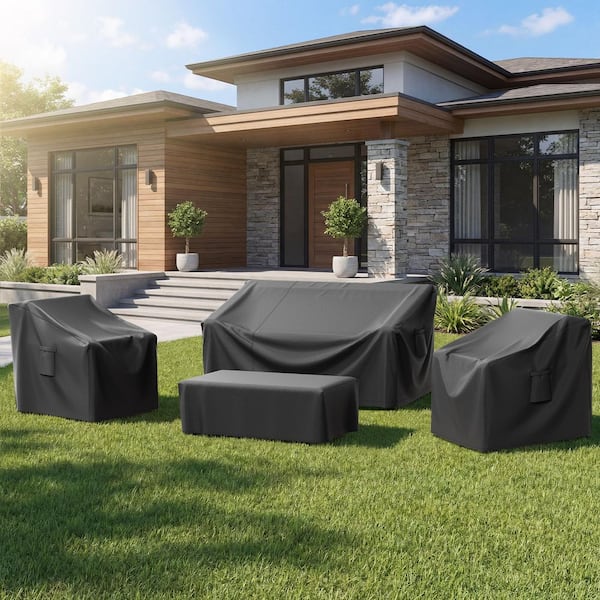 4-Piece Large Black Outdoor Patio Set Chair Oxford Fabric Cover for 2 Chairs, 1 Sofa and 1 Table