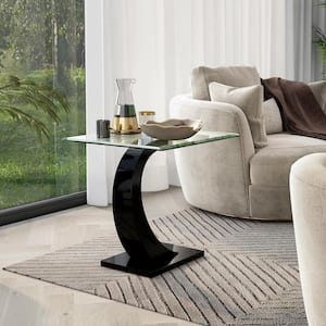 Tafthall 24 in. Black Rectangle Glass End Table