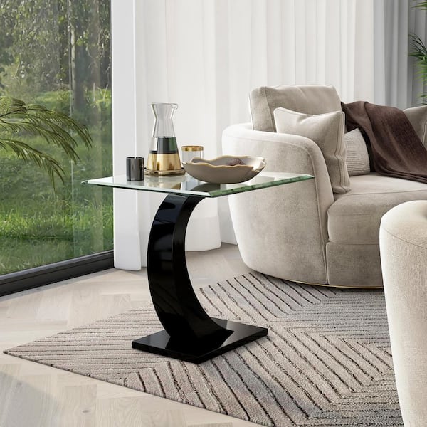 Furniture of America Tafthall 24 in. Black Rectangle Glass End Table