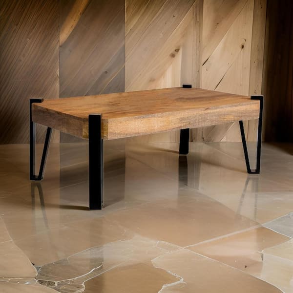 Benjara Ayla 27 in. Brown and Black Rectangle Wood Coffee Table with A Chic Expression of Traditional Style