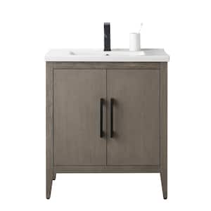 30 in. W x 18.5 in D x 34 in. H Single Sink Bathroom Vanity Cabinet in Driftwood Gray with Ceramic Top
