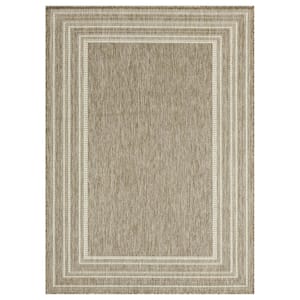Patio Country Layla Taupe/Cream 8 ft. x 10 ft. Modern Border Indoor/Outdoor Area Rug