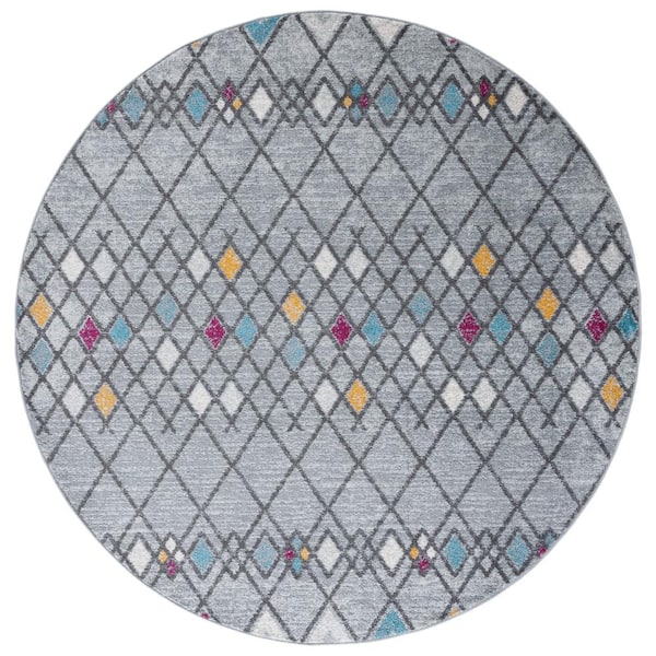 SAFAVIEH Amsterdam Gray/Light Gray 7 ft. x 7 ft. Geometric;Trellis Round Area Rug
