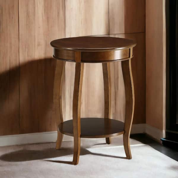 Jovrel Modern 18 in. Walnut Finish Accent Side Table Round MDF End Table with Shelf