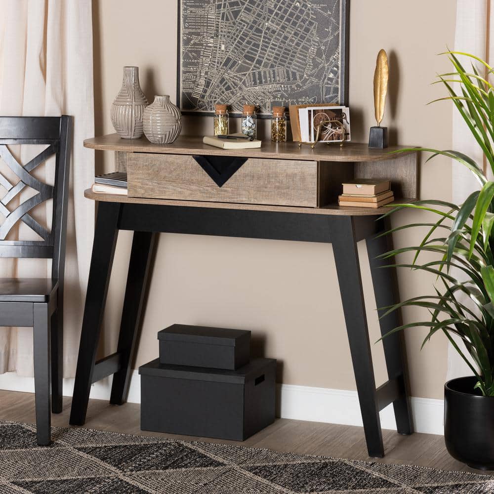 Light Brown Wood Demilune Console Table with Storage