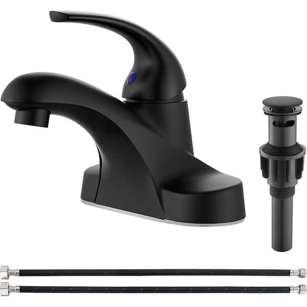 Unbranded 4 in. Centerset Single Handle Mid Arc Bathroom Faucet with Drain Kit Included in Matte Black