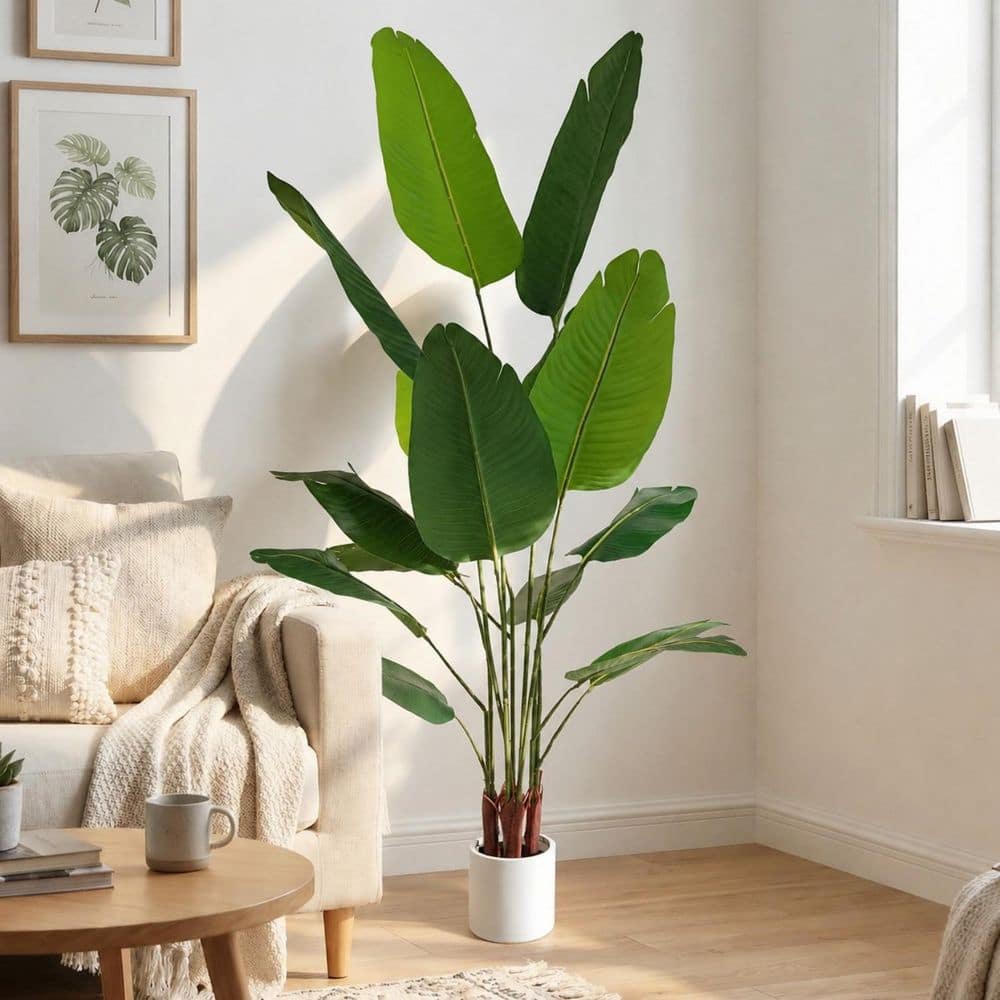 Faux 5.3 ft. Artificial Travelers Palm Tree in Upgraded White Pot for Indoor and Outdoor Decor price history on PriceWatchPro