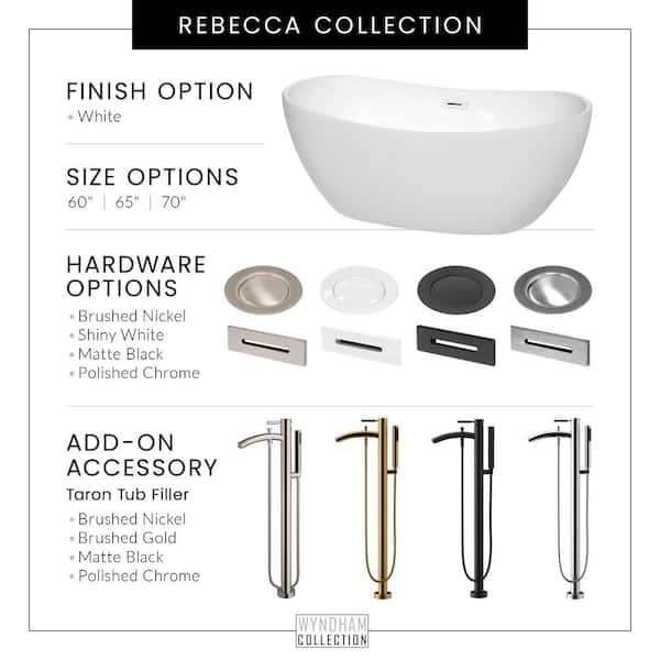 Rebecca 60 in. Acrylic Flatbottom Bathtub in White with Matte Black Trim