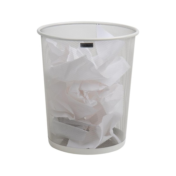 Mind Reader 4.4 Gal. White Round Waste Paper Basket Metal Trash Can