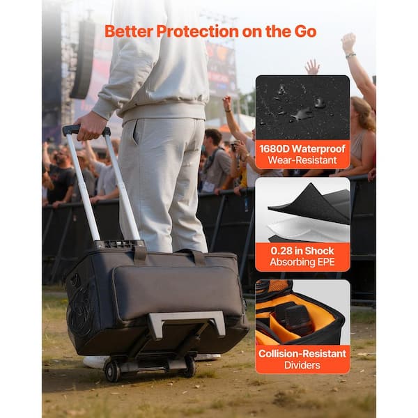 VEVOR 1680D Rolling DJ Cable Bag, Padded File Gig Bag with 6