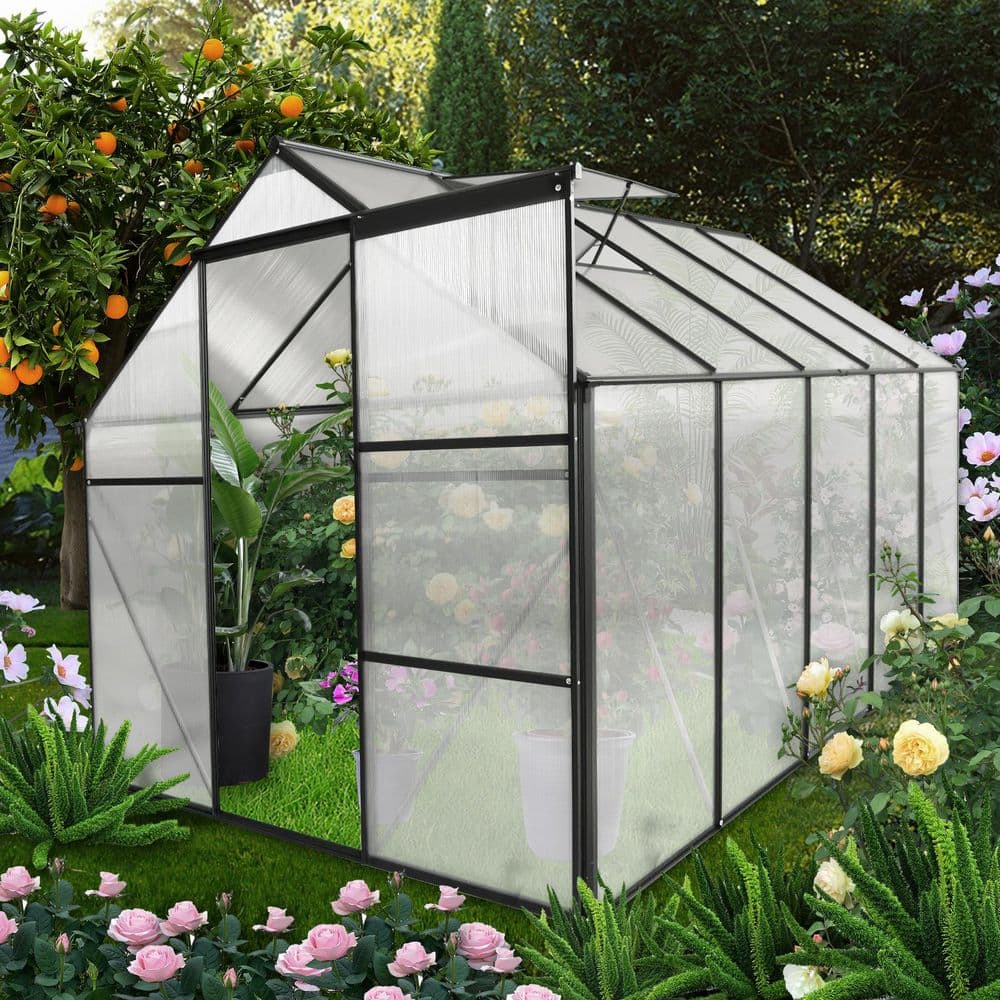 6x10ft Outdoor Aluminum Heavy Duty Polycarbonate Walk-In Greenhouse, Elevat
