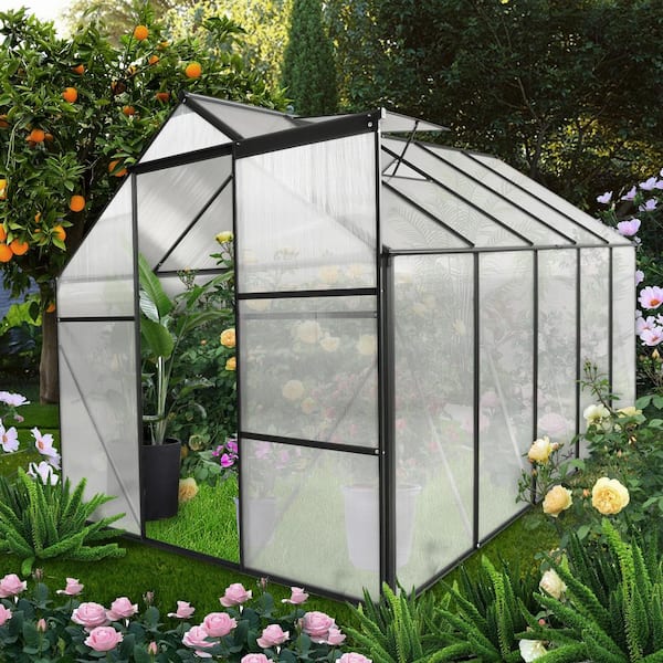 Unbranded 6x10ft Outdoor Aluminum Heavy Duty Polycarbonate Walk-In Greenhouse, Elevated Base and Anchors, Suitable for All Seasons