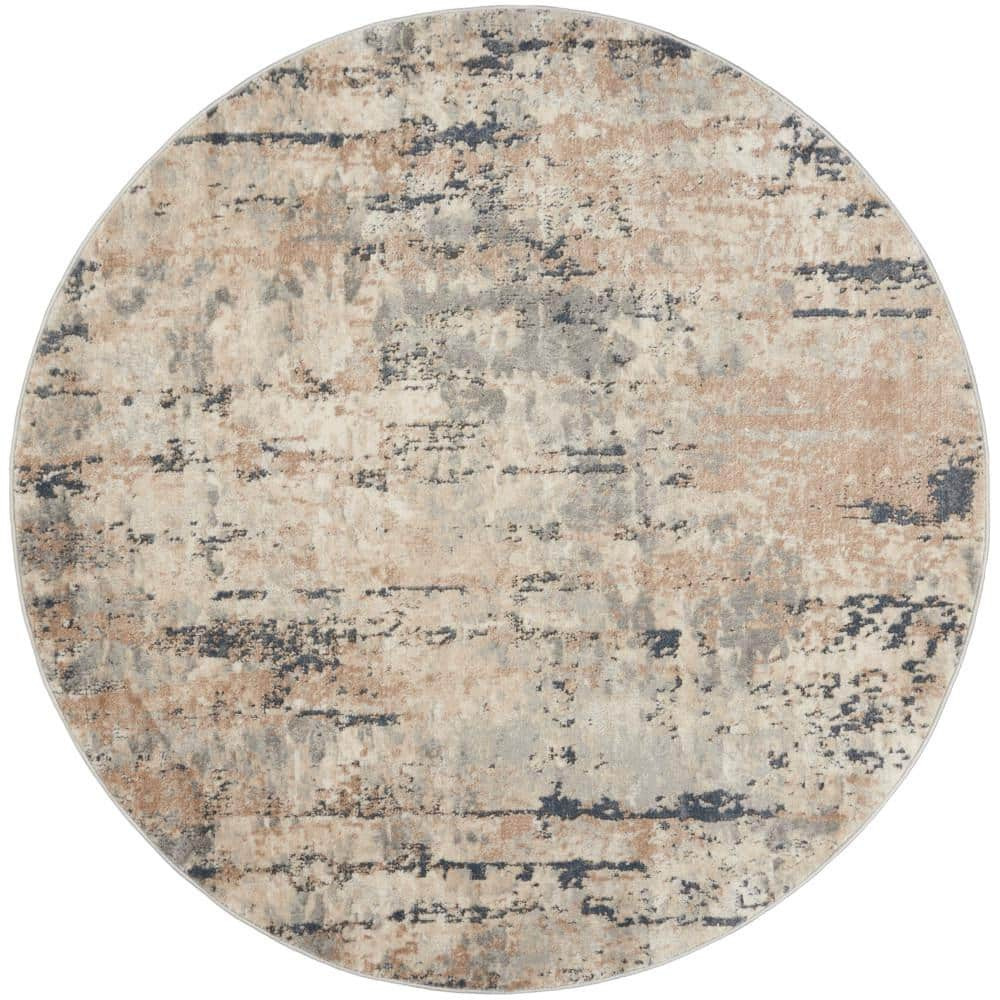 Nourison Concerto Beige/Grey 5 ft. x 5 ft. Abstract Contemporary Round ...