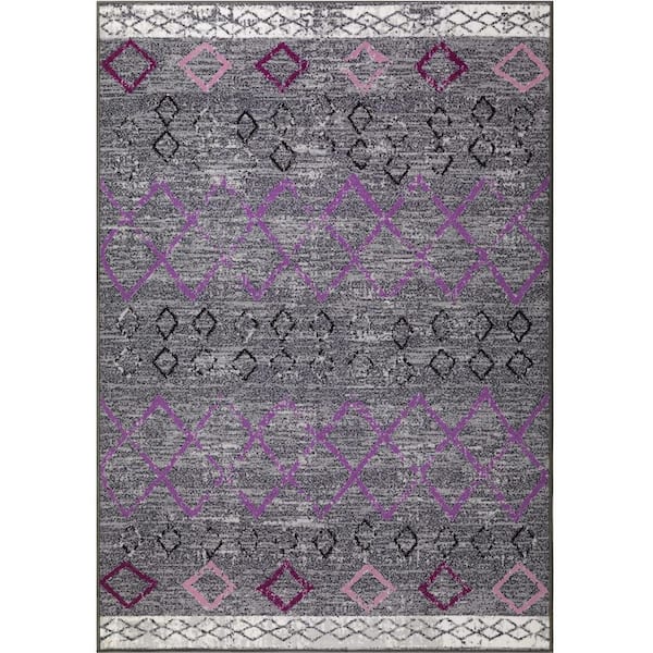 Purple Polypropylene 4 ft. x 6 ft. Moroccan Indoor Area Rug