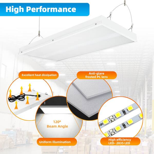 Honbei 2 ft. 500-Watt Equivalent Integrated LED White Linear High Bay Light,110-277-Volt 5000K Commercial Lighting for Workshop