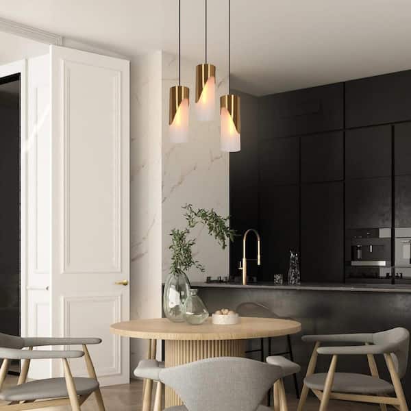 4.7 in. 1-Light Brass Modern Pendant Light, Kitchen Island Pendant Hanging Light, Farmhouse Frosted Glass Light Fixture