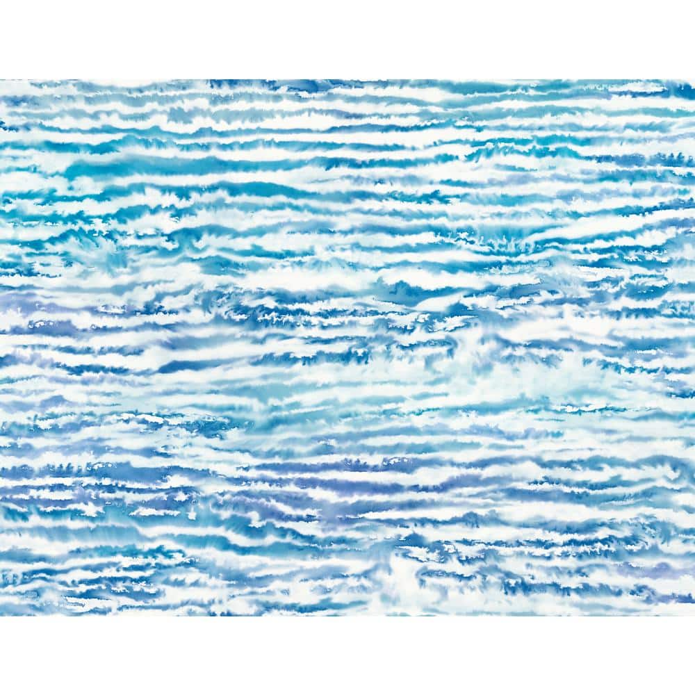 Seabrook Designs 60.75 sq. ft. French Navy and Aqua Watercolor Waves ...