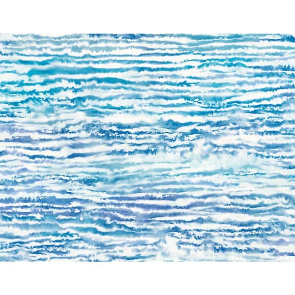 60.75 sq. ft. French Navy and Aqua Watercolor Waves Paper Unpasted Wallpaper Roll