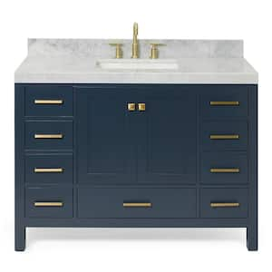 Cambridge 48 in. W x 22 in. D x 36.5 in. H Single Sink Freestanding Bath Vanity in Midnight Blue with Carrara Marble Top