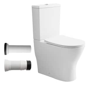 18 in. Rear Outlet 2-Piece Toilet Elongated White, Powerful Dual-Flush P-Trap Outlet, Include 2 Types of Extension Pipes