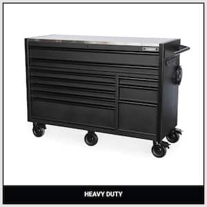 Modular Tool Storage 62 in. W Heavy Duty Matte Black Mobile Workbench Cabinet with Stainless Steel Top