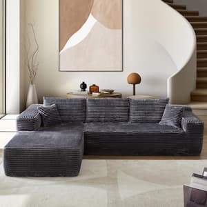 VIVI 104 in. Wide Arm 2-Piece Plush Corduroy Fabric L-Shape Modular Sectional Sofa in Gray with Left Chaise