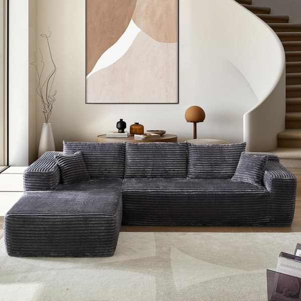 Allwex VIVI 104 in. Wide Arm 2-Piece Plush Corduroy Fabric L-Shape Modular Sectional Sofa in Gray with Left Chaise