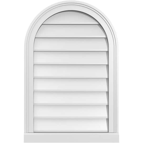 Ekena Millwork 20 in. x 30 in. Round Top White PVC Paintable Gable Louver Vent Non-Functional