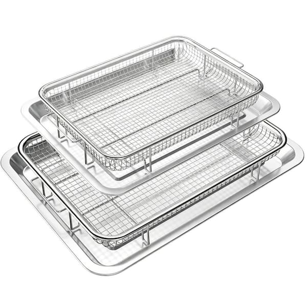 10.98 in. Stainless Steel Air Fryer Basket Tray Set, Non-Stick with 60 Parchment Papers for Oven BBQ (2-Pack)