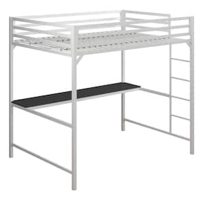 Mabel White Metal Full Loft Bed with Desk