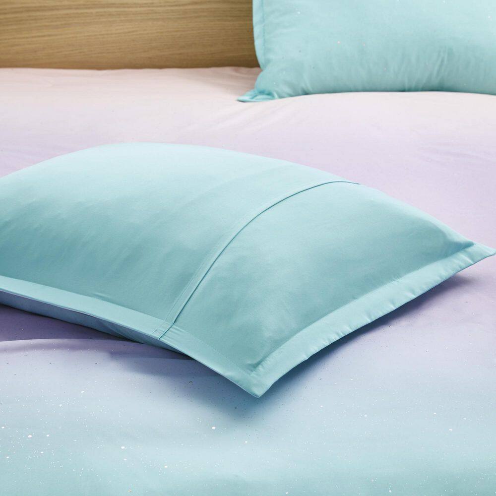 Full/Queen Aqua and Pastel Purple Ombre Glitter Duvet Cover Set