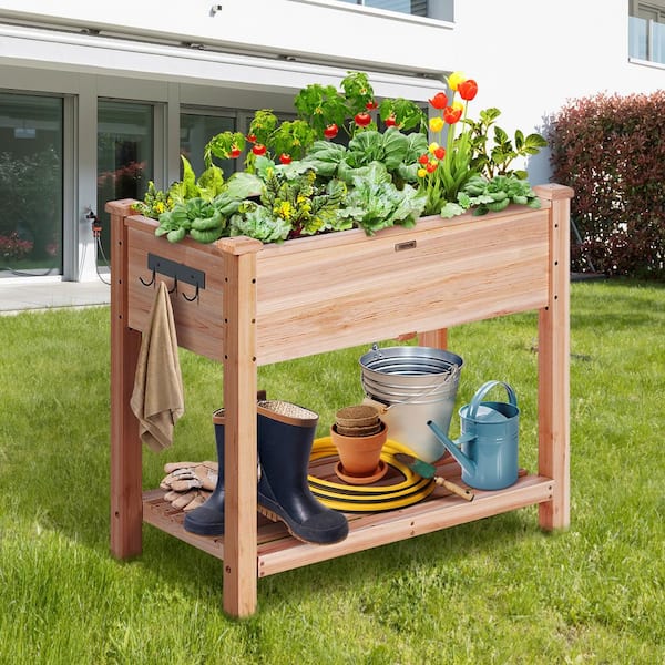 Raised Garden Bed 33.9 in. x 18.1 in. x 30 in. Wooden Planter Box with  Hooks on the Side Outdoor Planting Boxes