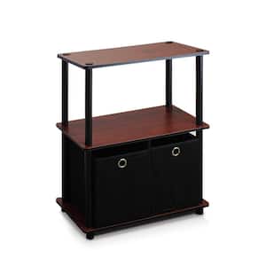 29.75 in. Dark Cherry/Black Wood 2-shelf Etagere Bookcase with Open Back