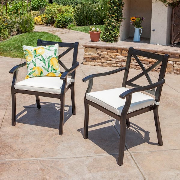 Unbranded 2 Pieces Black Aluminum Outdoor Dining Chair with Lvory Cushion for Patio Backyard Garden