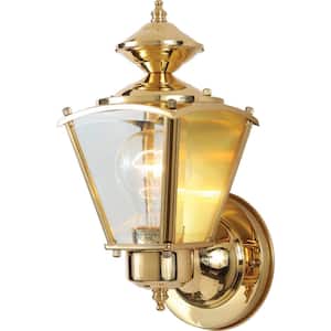 Polished Brass Hardwired Outdoor Coach Light Sconce with Clear Beveled Glass