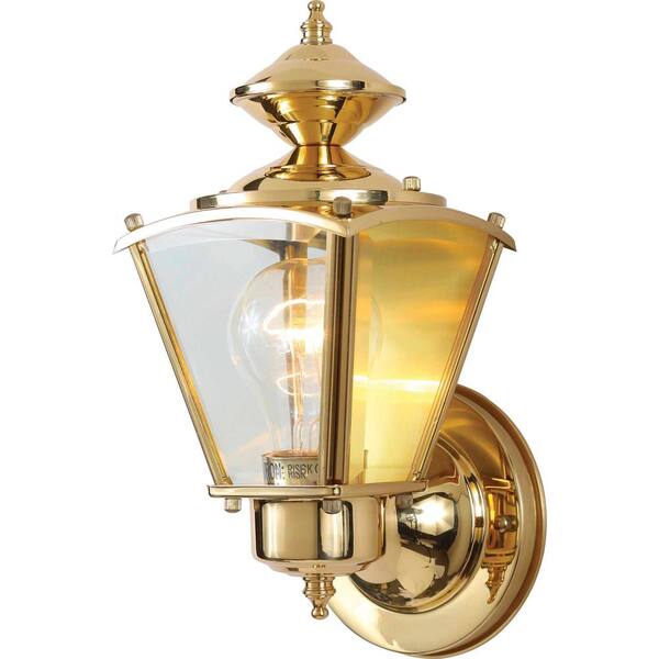 Volume Lighting Polished Brass Hardwired Outdoor Coach Light Sconce with Clear Beveled Glass