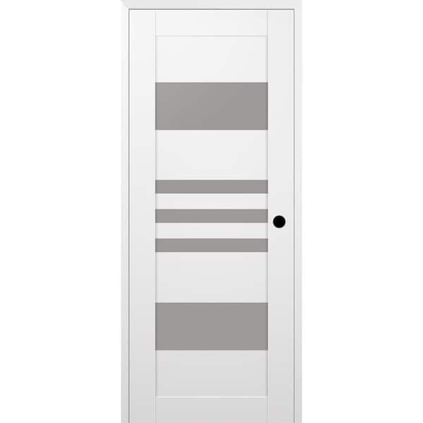 Belldinni Leti 24 in. x 84 in. Left Hand 5-Lite Frosted Glass Snow White Composite Wood Single Prehung Interior Door