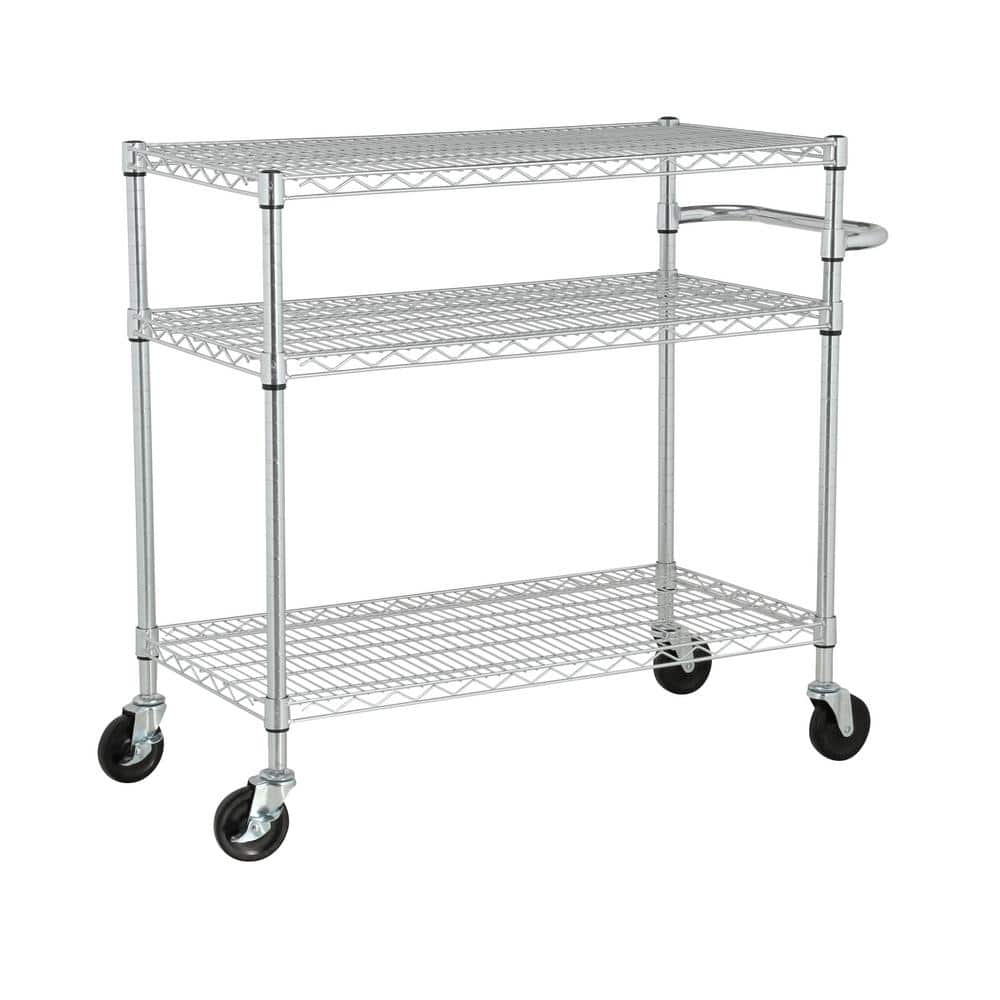 EcoStorage Silver Heavy-Duty Steel Kitchen Cart with Adjustable Shelves