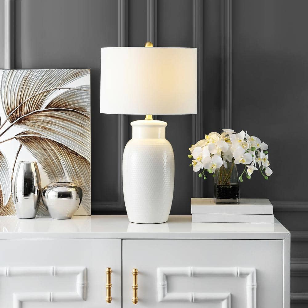 Ivory Ceramic Table Lamp with White Drum Shade