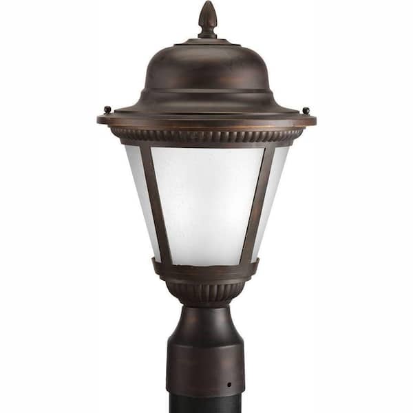 Progress Lighting Westport LED Collection 1-Light Antique Bronze Etched Seeded Glass Traditional Outdoor Post Lantern Light