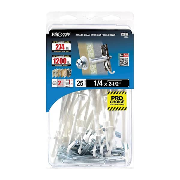 FlipToggle 1/4 in. Plastic strap Toggle Bolt Hollow Wall Anchor with 2-1/2 in. Phillips/Slotted Screw 274 lb. (25-Pack)
