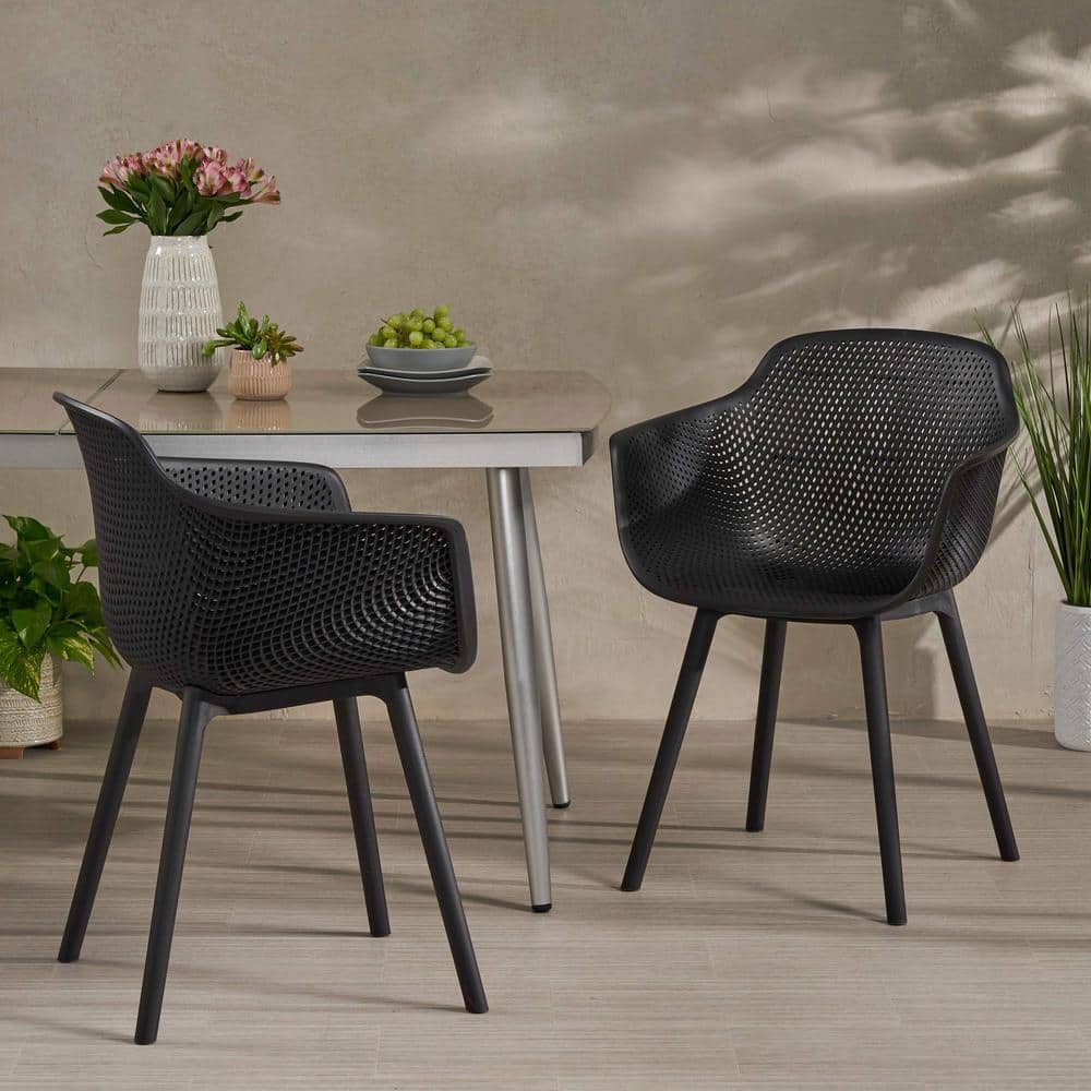 Black Polypropylene Outdoor Dining Chair Set of 2