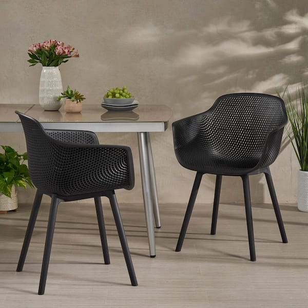 Unbranded Black Polypropylene Outdoor Dining Chair Set of 2