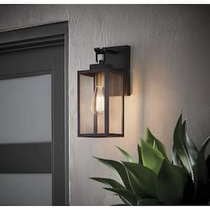 Maplebrook 13.6 in. Matte Black with Gold Accents 1-Light Outdoor Line Voltage Wall Sconce with No Bulb Included