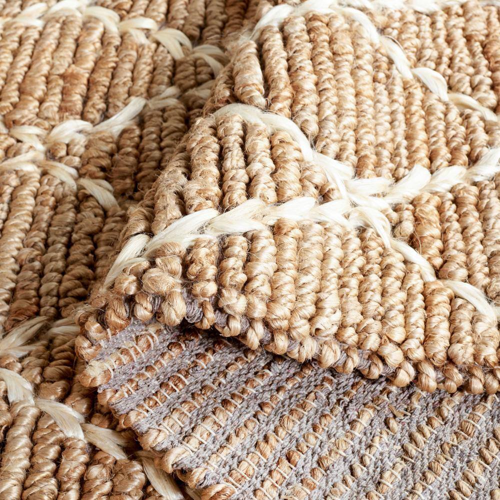 Natural Brown and Ivory Cotton Geometric 5'x8' Area Rug