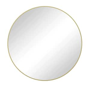 42 in. W x 42 in. H Round Framed Wall Bathroom Vanity Mirror in Gold