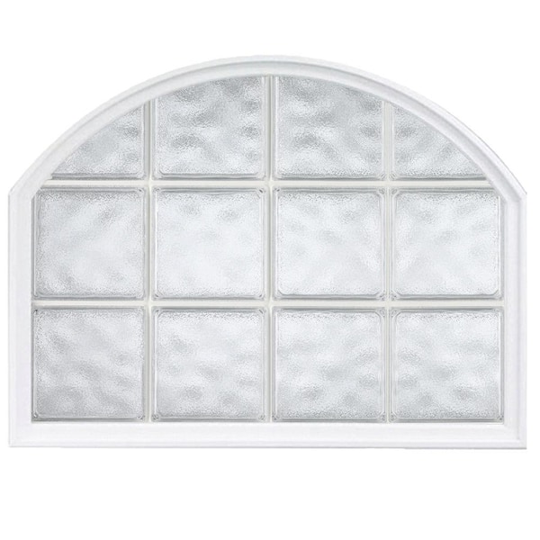 Hy-Lite 42 in. x 50 in. Acrylic Block Arch Top Vinyl Window in White - Glacier Block