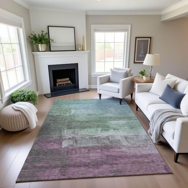 Mayfield Premium Machine Washable Abstract AMF1473 Aloe 8 ft. x 10 ft. Area Rug