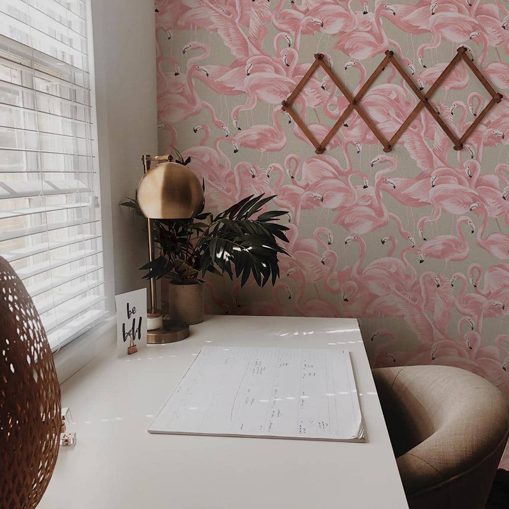 Ballerina Pink Flamingo Vinyl Peel and Stick Wallpaper Roll