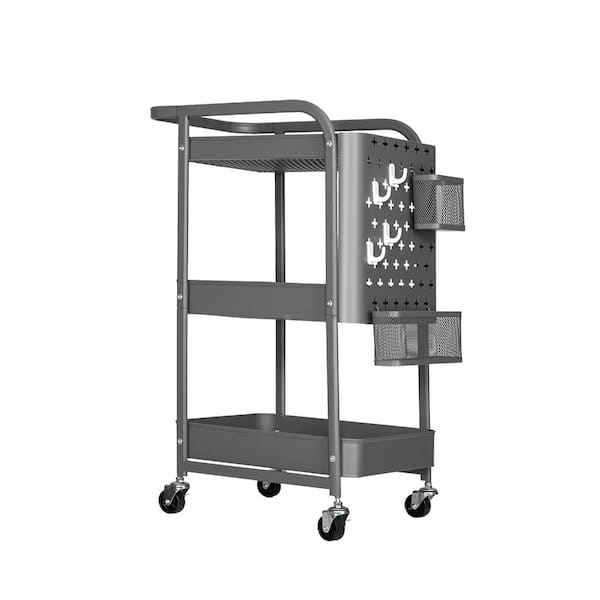 Huluwat 3-Tier Metal Storage Rolling Utility Cart with Wheels and Handle in Black